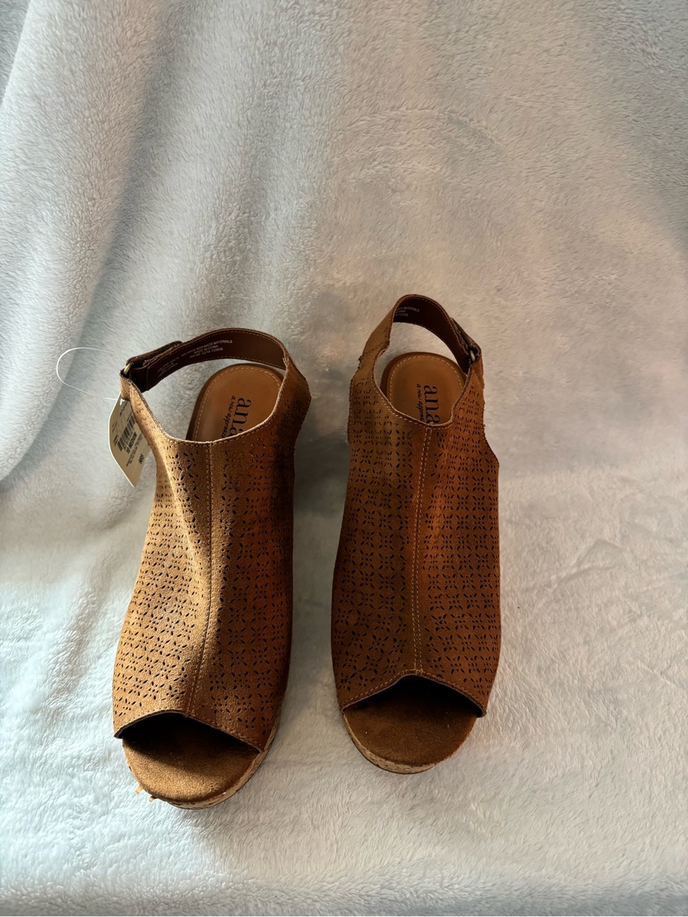 A.N.A Open-Toe Laser-Cut Wedge Sandals